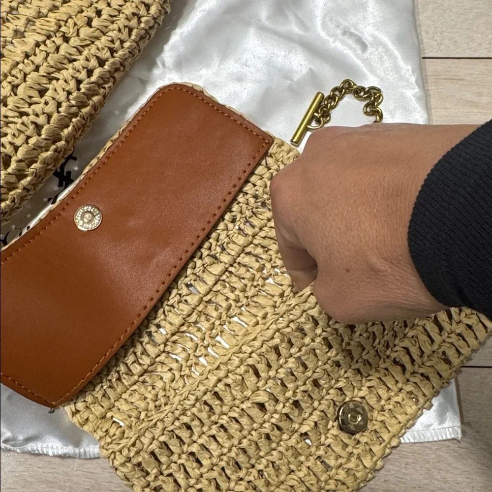 Yves Saint Laurent Cream Crochet Tote with Gold YSL Emblem - Picture 6 of 10